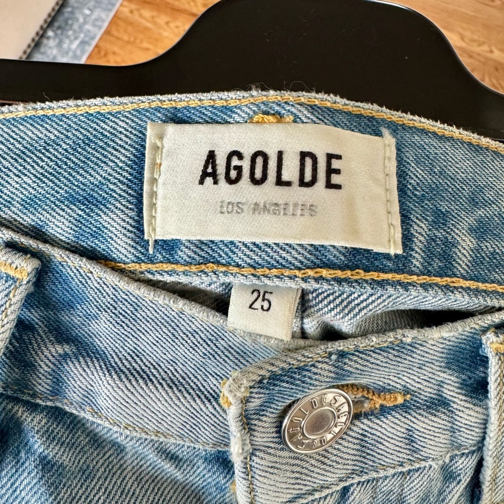 Agolde Light Blue Distressed Jean Shorts - Picture 6 of 6